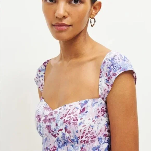 Reformation Bryson Midi Dress Morning Dew Purple Pink Size 4 - Picture 2 of 7